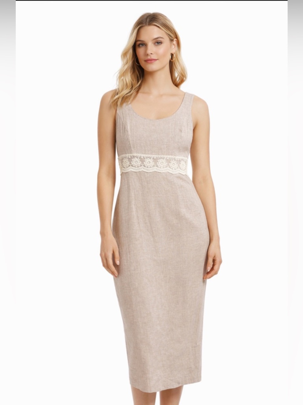 Rampage Cream Lace-Waist Midi Dress